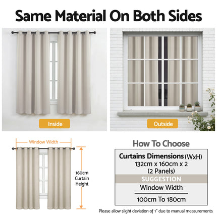 Artiss Blockout Curtains 2X 132x160cm Thermal Insulated Eyelet Drapes Beige