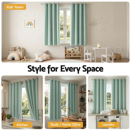 Artiss Blockout Curtains 2X 132x160cm Thermal Insulated Eyelet Drapes Green