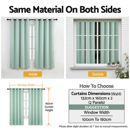 Artiss Blockout Curtains 2X 132x160cm Thermal Insulated Eyelet Drapes Green