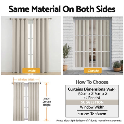 Artiss Blockout Curtains 2X 132x213cm Thermal Insulated Eyelet Drapes Beige