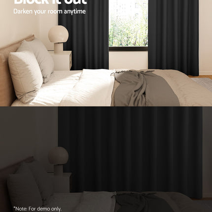 Artiss 2X Blockout Curtains Eyelet 140x230cm Black