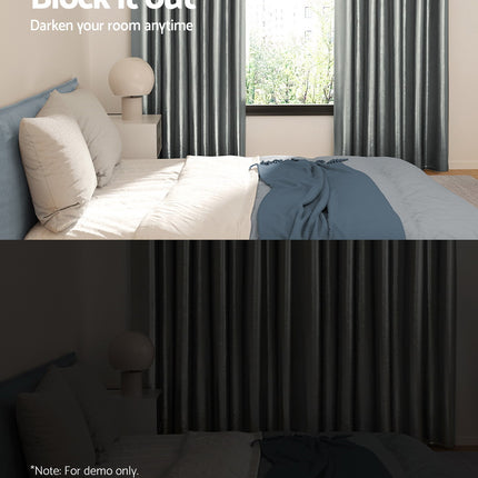 Artiss 2X Blockout Curtains Eyelet 140x230cm Grey Shine
