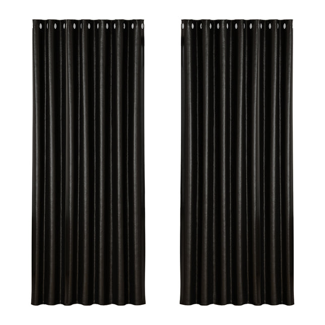 Artiss 2X Blockout Curtains Eyelet 240x230cm Black Shine