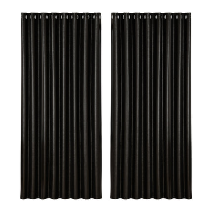 Artiss 2X Blockout Curtains Eyelet 300x230cm Black Shine