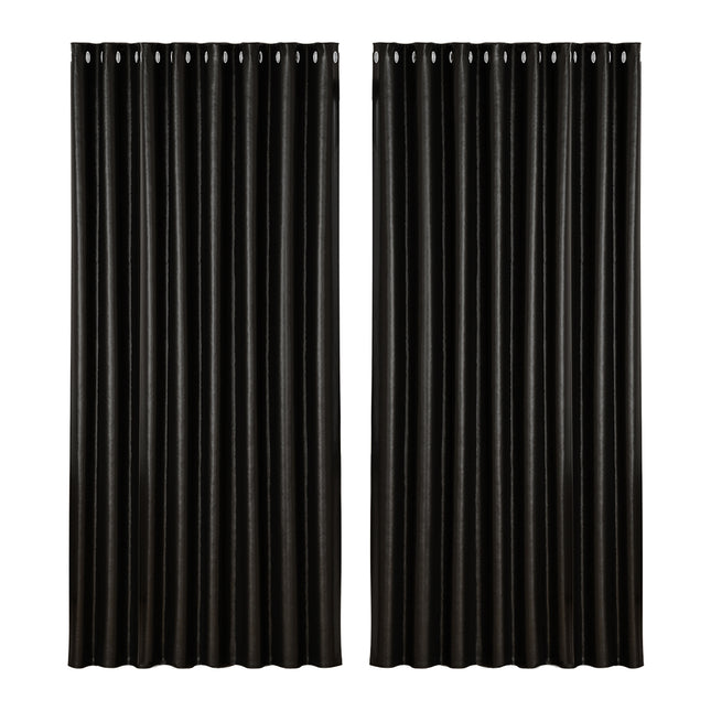 Artiss 2X Blockout Curtains Eyelet 300x230cm Black Shine