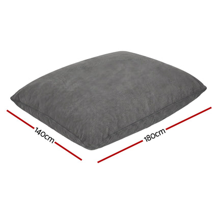 Artiss 3 in 1 Bean Bag Chair Cover (No Filler) Convertible Bean Bag for Adults, Corduroy Stuffed Animal Storage Bean Bag Cover Washable for Living Room Bedroom, Grey
