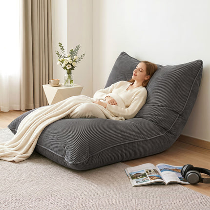 Artiss 3 in 1 Bean Bag Chair Cover (No Filler) Convertible Bean Bag for Adults, Corduroy Stuffed Animal Storage Bean Bag Cover Washable for Living Room Bedroom, Grey