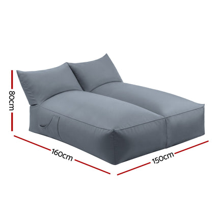 Artiss Outdoor Bean Bag Chair Cover (No Filler) 2 Seater Beanbag Lounge Sofacover Adults Splash-Proof Large Bean Bag Cover for Patio Poolside Relaxing Indoor, Grey