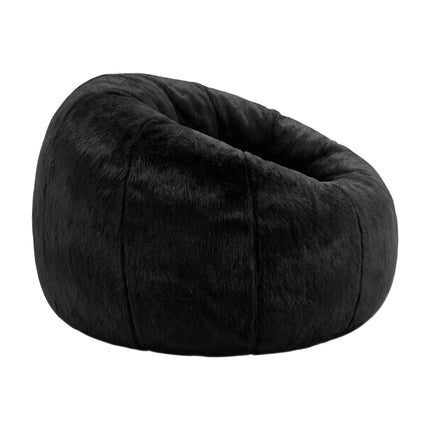 Artiss Bean Bag Chair Cover (No Filler) Soft Faux Fur Beanbag Cover Large Round Stuffed Animal Storage Bean Bag Cover Washable Lazy Sofa Cover for Adults Kids Teens, Black