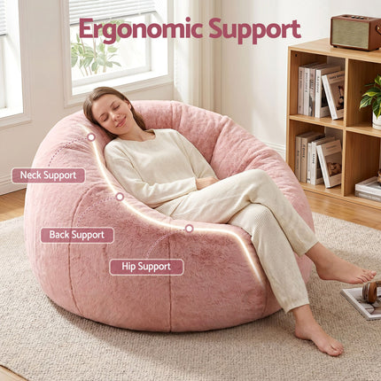 Artiss Bean Bag Chair Cover (No Filler) Soft Faux Fur Beanbag Cover Large Round Stuffed Animal Storage Bean Bag Cover Washable Lazy Sofa Cover for Adults Kids Teens, Pink