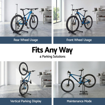 Weisshorn 4-in-1 Bike Parking Stand Vertical Floor Storage Rack for 24"-27.5" Bicycles, Adjustable Height Repair Maintenance Stand, Stable Indoor Garage Space Saver with Non-slip Rubber Feet