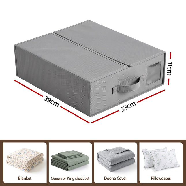 Artiss Bed Sheet Organisers Box Set 4Pcs Storage King Size Bedding Foldable Grey