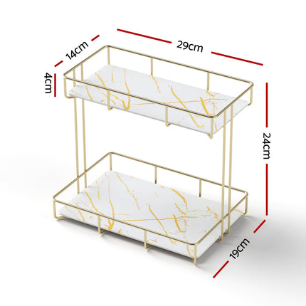 Artiss Bathroom Storage Rack 2 Tier Corner Organiser Gold Marble Look