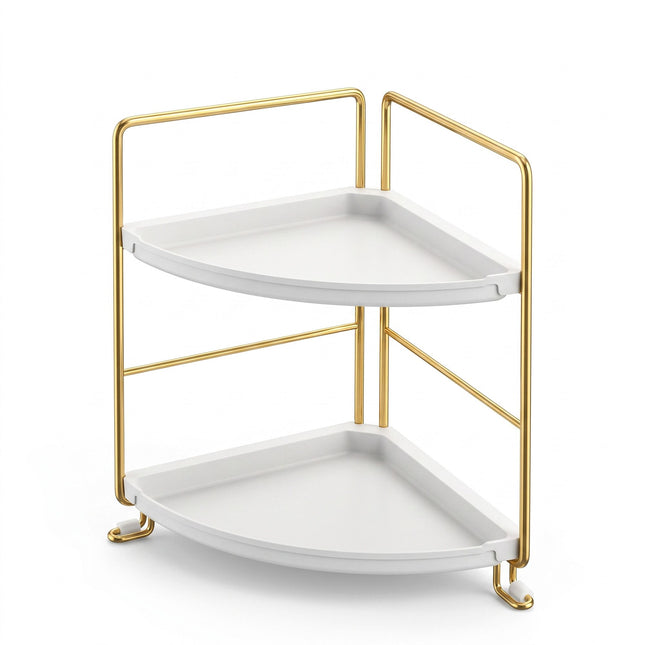 Artiss Bathroom Corner Shelf Countertop Organiser Vanity Storage Rack White Gold