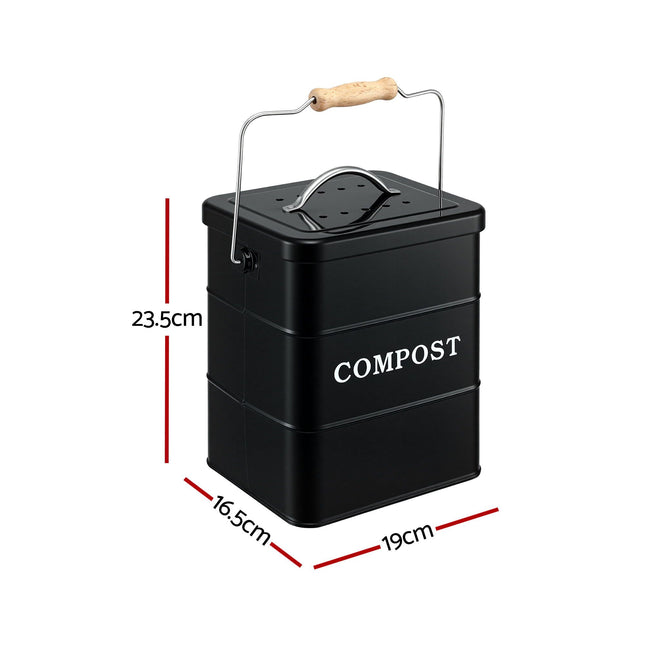 Gardeon 5L Compost Bin Kitchen Countertop Food Waste Caddy Black