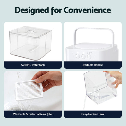 Devanti 1400ML Portable Dehumidifier Quiet Sleep Mode Timer Auto Off Bedroom White