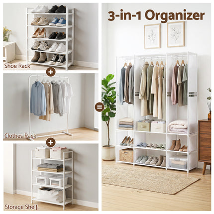 Artiss Large Portable Clothes Closet Wardrobe with Open Shelf White