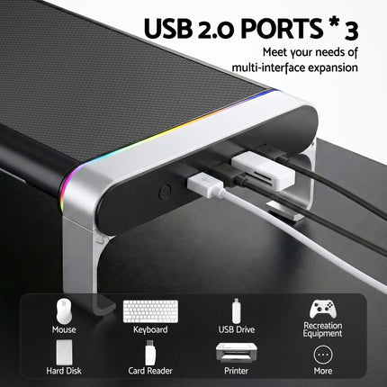 Artiss RGB Monitor Stand with USB Hub Desk Organiser Charging Stand Computer Stand Black