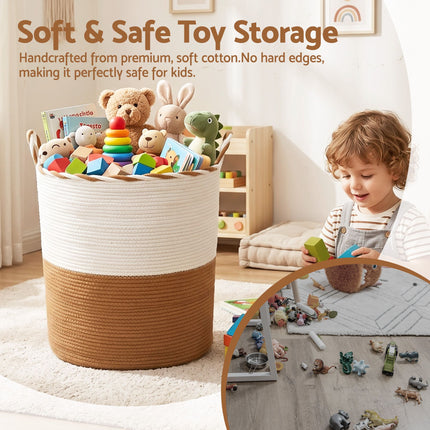 Artiss Woven Laundry Basket with handles Foldable White & Brown
