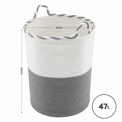 Artiss Woven Laundry Basket with handles Foldable White & Grey