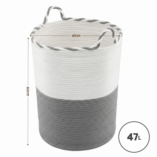 Artiss Woven Laundry Basket with handles Foldable White & Grey