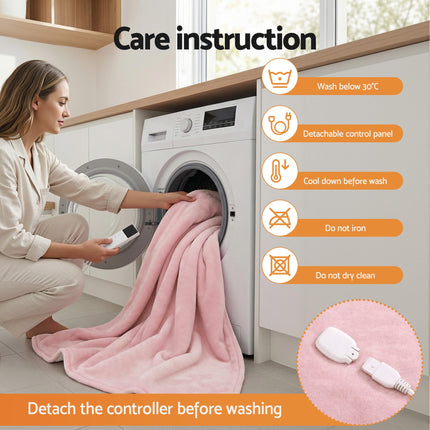 Giselle Electric Throw Rug Double Size 200x180cm Fleece Flannel Heated Blanket Pink