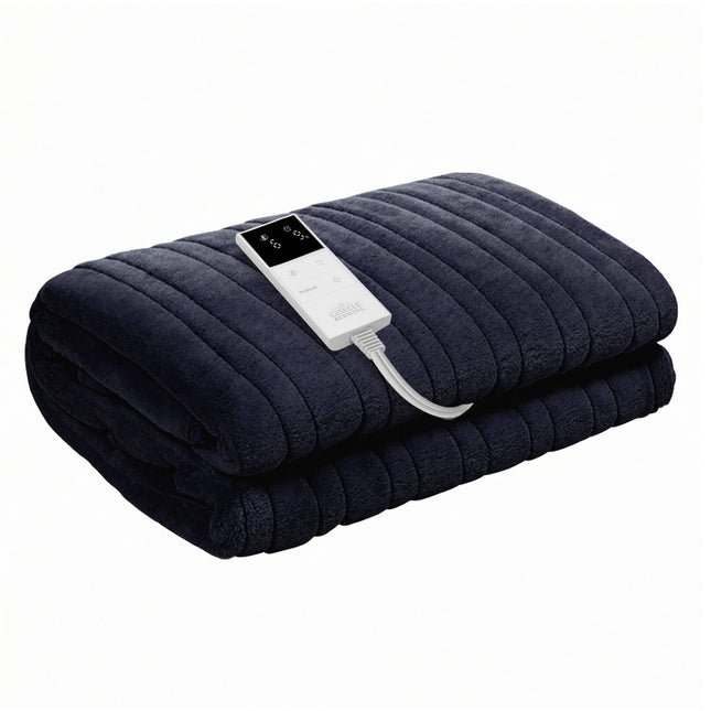 Giselle Electric Throw Rug Double Size 200x180cm Coral Fleece Heated Blanket Charcoal