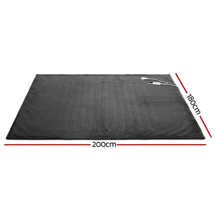 Giselle Electric Throw Rug Double Size 200x180cm Coral Fleece Heated Blanket Grey