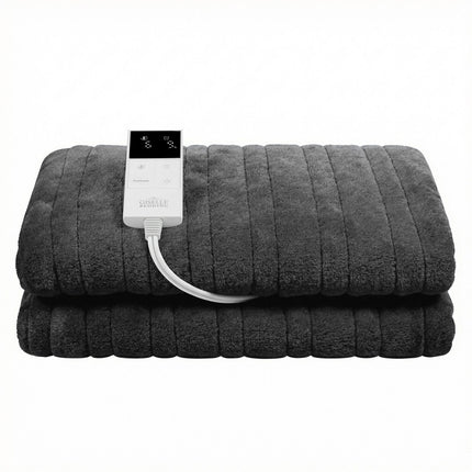 Giselle Electric Throw Rug Double Size 200x180cm Coral Fleece Heated Blanket Grey