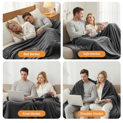 Giselle Electric Throw Rug Double Size 200x180cm Coral Fleece Heated Blanket Grey