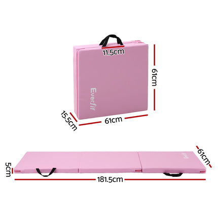 Everfit 180x60cm Gymnastics Mats Folding Exercise Floor Mat Portable 3 Fold Tumbling Mat Pink