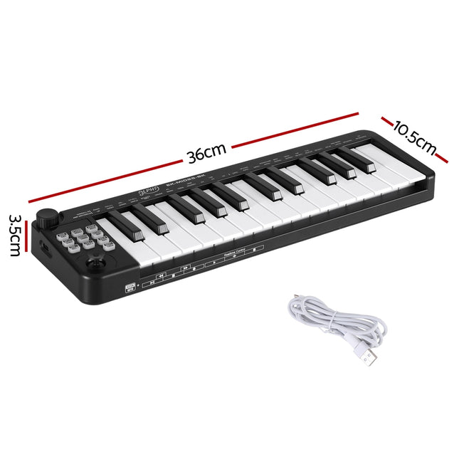 Alpha 25-Key MIDI Keyboard Controller Portable USB Laptop Black