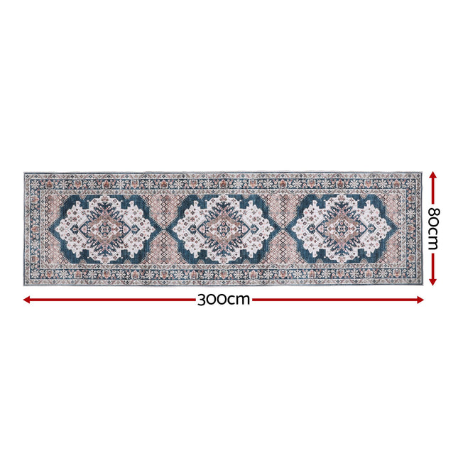 Artiss 80 x 300 cm Washable Runner Area Rug No Hard Glue Quilt-Like Soft for Home Decor, 0.5cm Ultra-Thin Pet Friendly Bohemian Medallion Bedroom Carpet