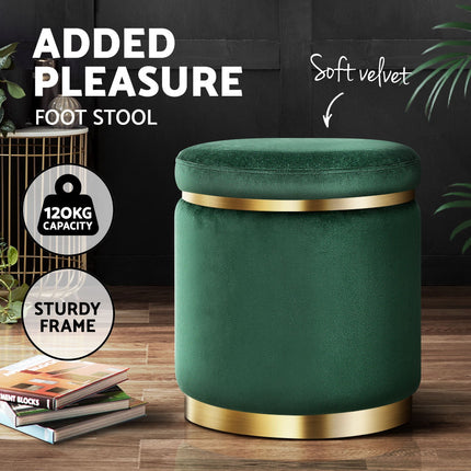 Artiss Ottoman Foot Stool Round Velvet Green