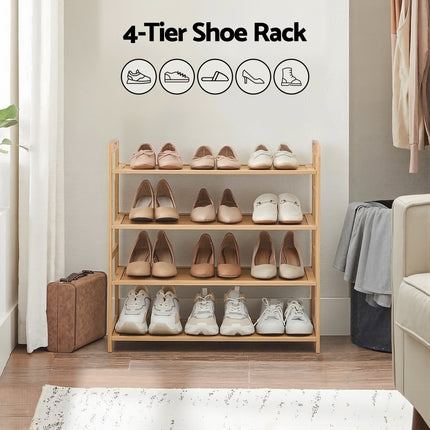 Artiss 4 Tier Shoe Rack Bamboo Storage Organiser Pine