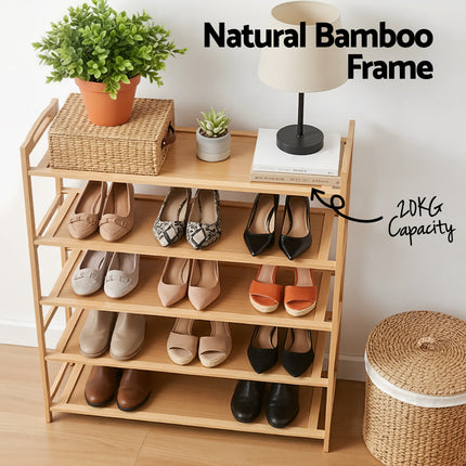 Artiss 5 Tier Shoe Rack Bamboo Storage Organiser Pine