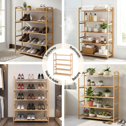 Artiss 5 Tier Shoe Rack Bamboo Storage Organiser Pine