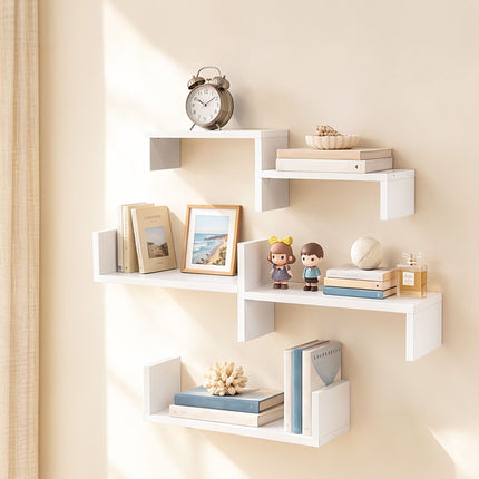 Artiss Floating Wall Shelves Set of 5 Mounted U-Shape Display Ledge, White