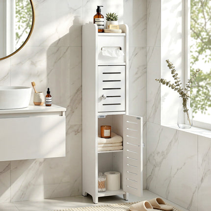 Artiss Bathroom Storage Cabinet 3-Tier Slim Toilet Paper Holder Organizer White