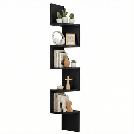 Artiss Wall Shelf Bookshelf Corner Floating 5-Tier Black