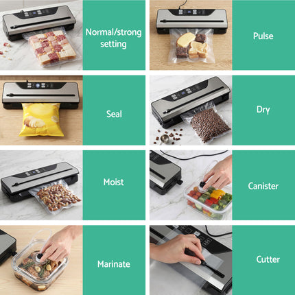 Devanti Food Vacuum Sealer Machine Auto Seal Slide Cutter 9 Modes Marinate Black