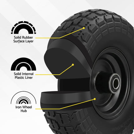 Gardeon 2pcs, 4.10/3.50-4 Tire And Wheel Flat Free, 26cm Solid Rubber Tires with 5/8 Axle Bore Hole And Double Sealed Bearings, Perfect for Wheelbarrow, Garden Cart, Wagon, Dolly