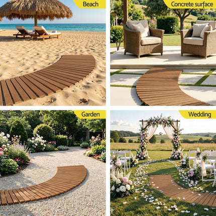 Gardeon 8FT Wooden Garden Pathway Roll-Out Curved Walkway Outdoor Backyard Brown
