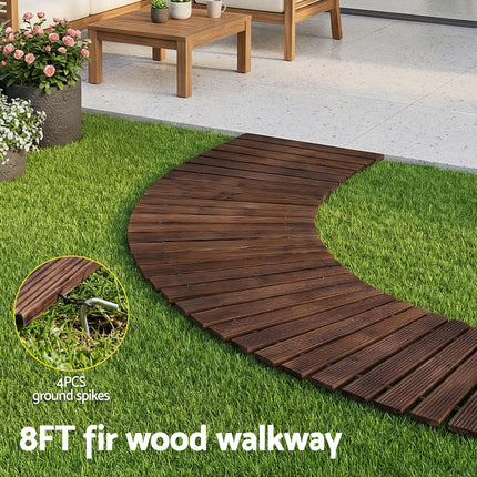 Gardeon 8FT Wooden Garden Pathway Roll-Out Curved Walkway Outdoor Backyard Charcoal Brown