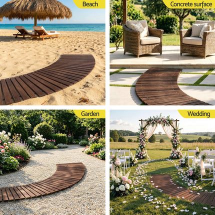 Gardeon 8FT Wooden Garden Pathway Roll-Out Curved Walkway Outdoor Backyard Charcoal Brown