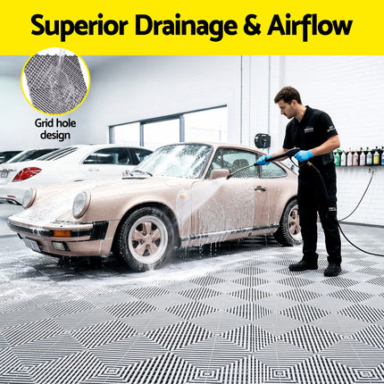 Giantz 20PCS Garage Floor Tiles Interlocking Drainage Non-Slip Tiles Heavy Duty for Workshop Grey