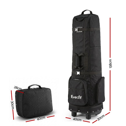 Everfit Golf Travel Bag Flight Cover Foldable Soft Case Wheels Black