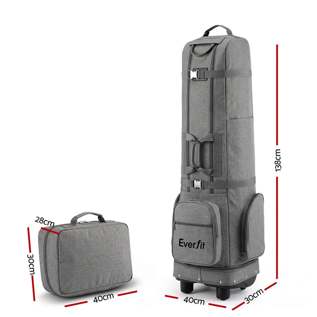 Everfit Golf Travel Bag Flight Cover Foldable Soft Case Wheels Grey