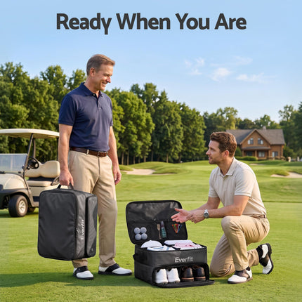 Everfit Golf Trunk Organizer for Car, 2-Tier Golf Storage Bag with Ventilated Shoe Compartment Black