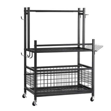 Gardeon Garden Tool Organizer Rack 16 Slots Rolling Garage Storage with Hooks
